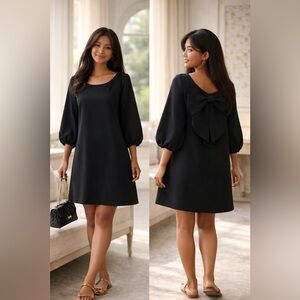 Charming Charlie Black Shift Dress Size L Bow Back Cutout 3/4 Sleeve LBD